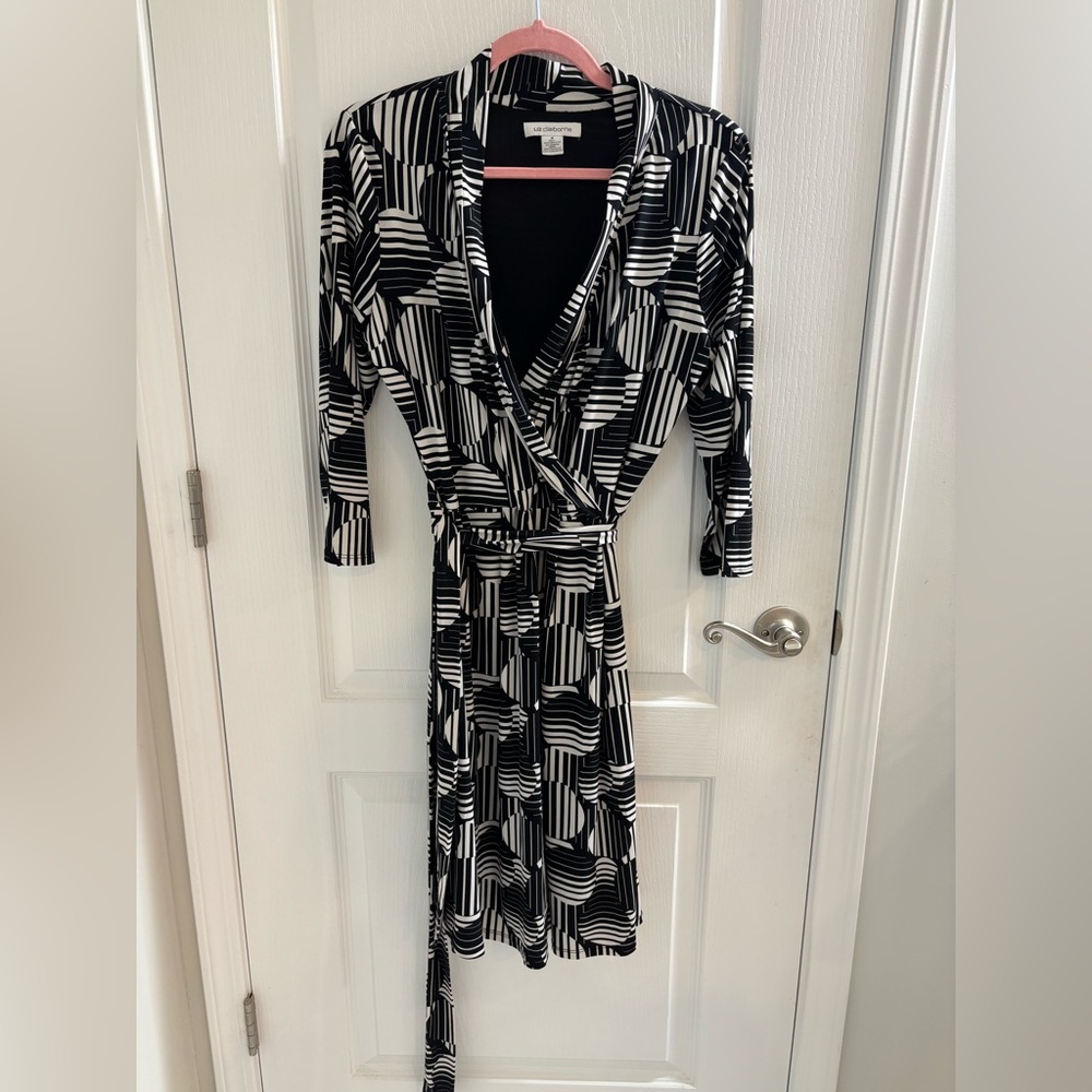 Liz Claiborne Black and White Wrap Sheath Dress